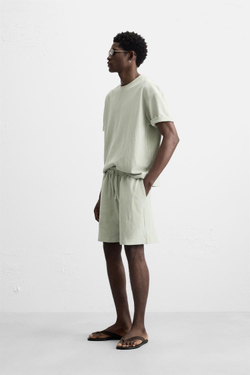 ZARA ФУТБОЛКА RELAXED FIT ИЗ РЕЛЬЕФНОЙ ТКАНИ, СЕРО-СИНИЙ