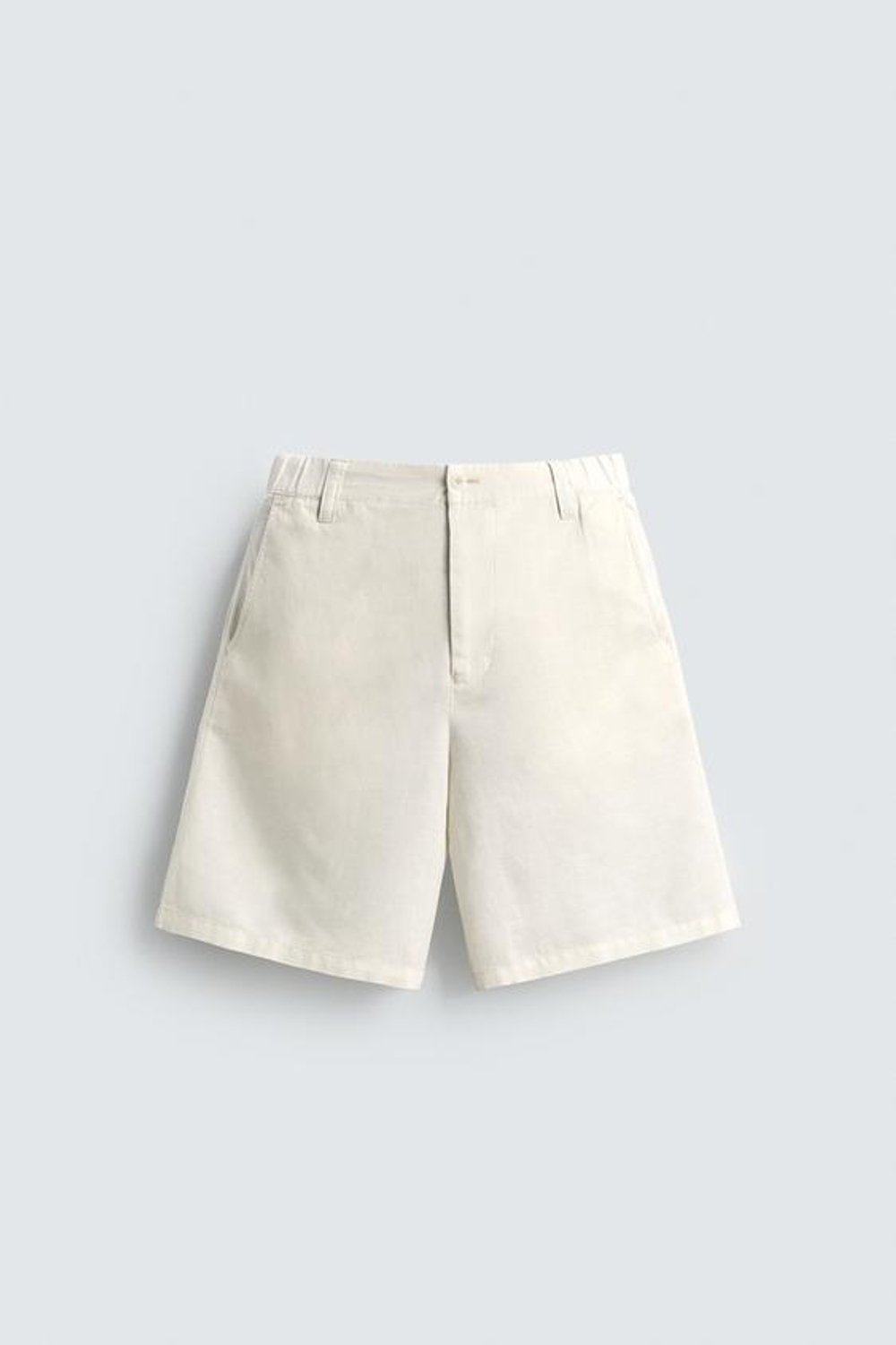 ZARA ШОРТЫ REGULAR FIT ИЗ КОНОПЛИ И ХЛОПКА, БЕЛЫЙ