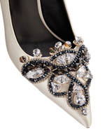 Женские туфли кожаные белые с камнями у носка