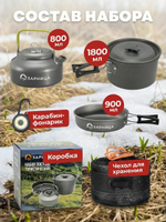 Набор посуды туристический с фонариком черный