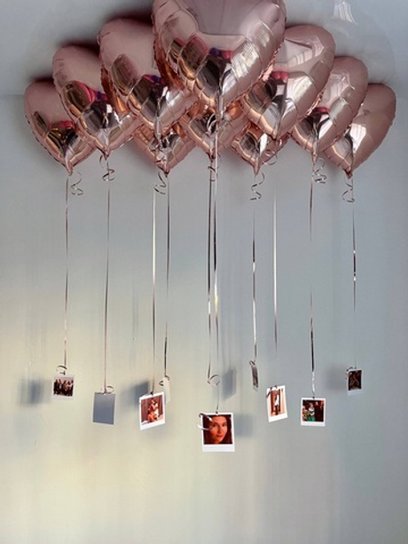 Воздушные шары сердца розовое золото под потолок с фото №3837