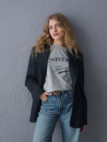 Жакет свободного кроя синий в клетку unisex