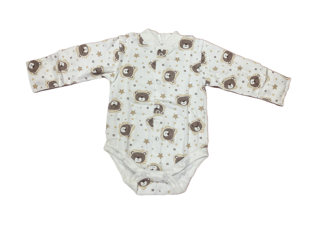 Боди с длинным рукавом на кнопках швы наружу с антицарапками из футера (100% хлопок с начесом) на рост 56 см