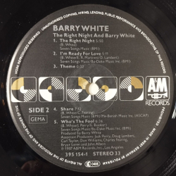 Винтажная виниловая пластинка LP The Right Night and Barry White (Germany 1987)
