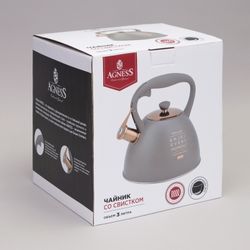 ЧАЙНИК AGNESS СО СВИСТКОМ, 3,0 Л ТЕРМОАККУМУЛИРУЮЩЕЕ ДНО, ИНДУКЦИЯ
