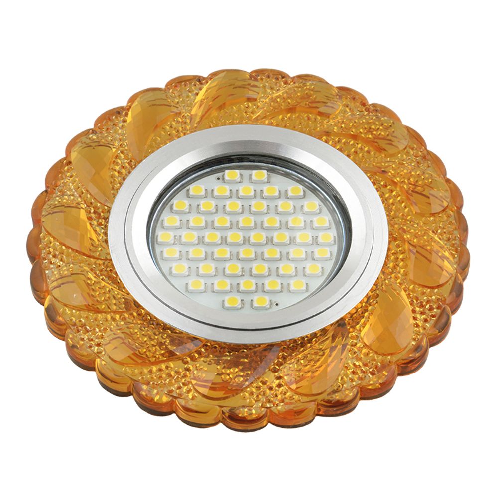 DLS-L147 GU5.3 GLASSY/GOLD Светильник декоративный встраиваемый, серия Luciole. Без лампы, цоколь GU5.3. Доп. светодиодная подсветка 3Вт. Стекло. Зерк