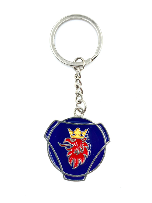 Брелок для ключей металлический с эмблемой Scania (металл, синяя вставка)