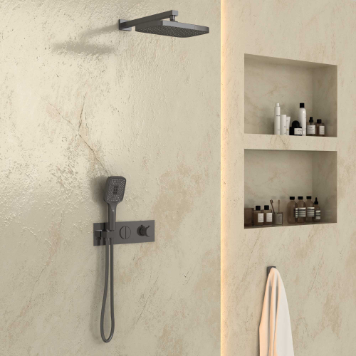 Душевой комплект Vincea VSFW-422T1GM встраиваемый, термостатический, 2 режима, вороненая сталь