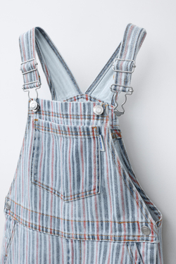 ZARA КОРОТКИЙ ДЖИНСОВЫЙ КОМБИНЕЗОН В ПОЛОСКУ, ПОЛОСКИ
