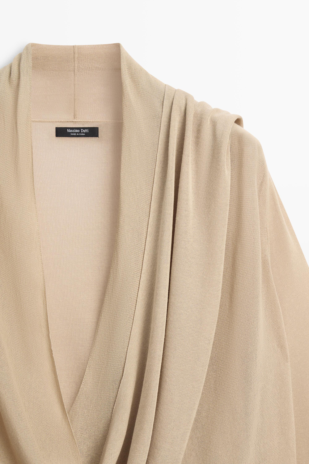 Massimo Dutti Трикотажный кардиган с драпировкой и запахом, песочный
