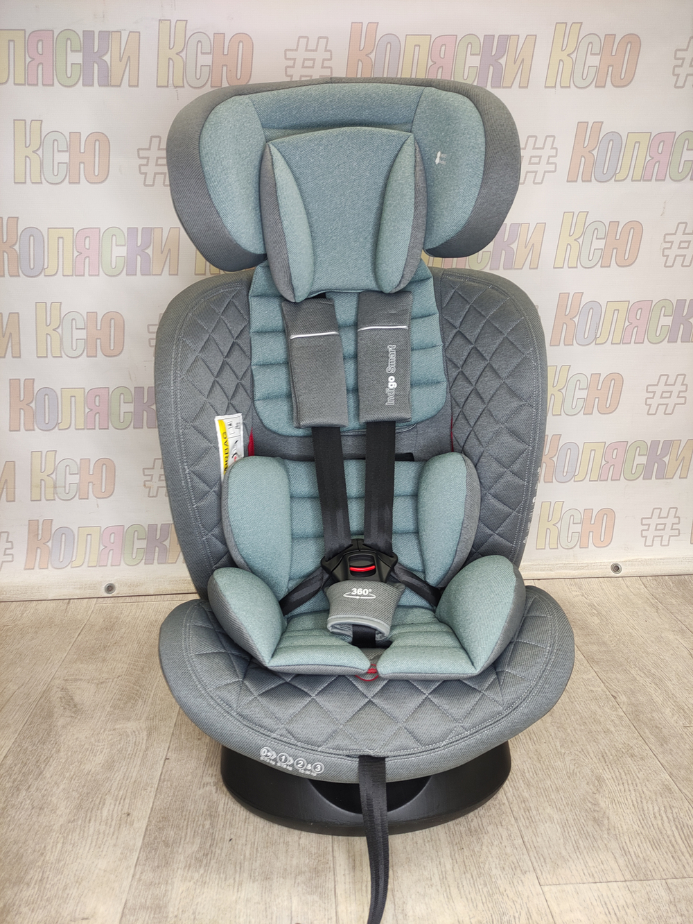 Автокресло детское Indigo Smart+ ISOFIX группа 0/1/2/3 (0-36) серый-зеленый