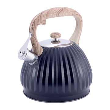 Чайник 3 л. из нержавеющей стали со свистком Kamille KM-1076 черный с ручкой под дерево