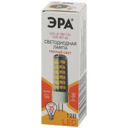 Лампочка светодиодная ЭРА STD LED JC-5W-12V-CER-827-G4 G4 5 Вт керамика капсула теплый белый свет | Лампы cветодиодные Капсульные (G4, G9)