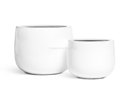 Кашпо TREEZ Effectory - серия Gloss - Низкая широкая чаша - Белый глянцевый лак