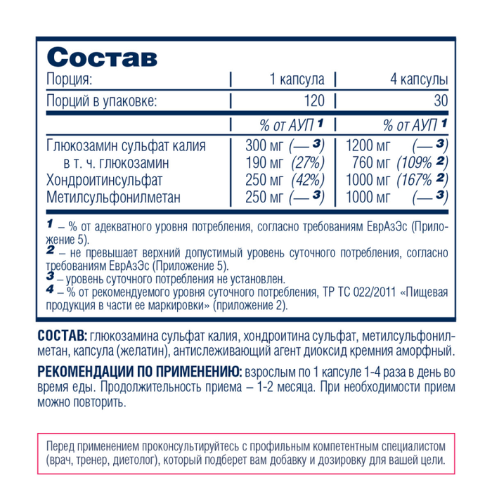 Глюкозамин Хондроитин МСМ, Glucosamine Chondroitin MSM, Be First, 120 капсул 2