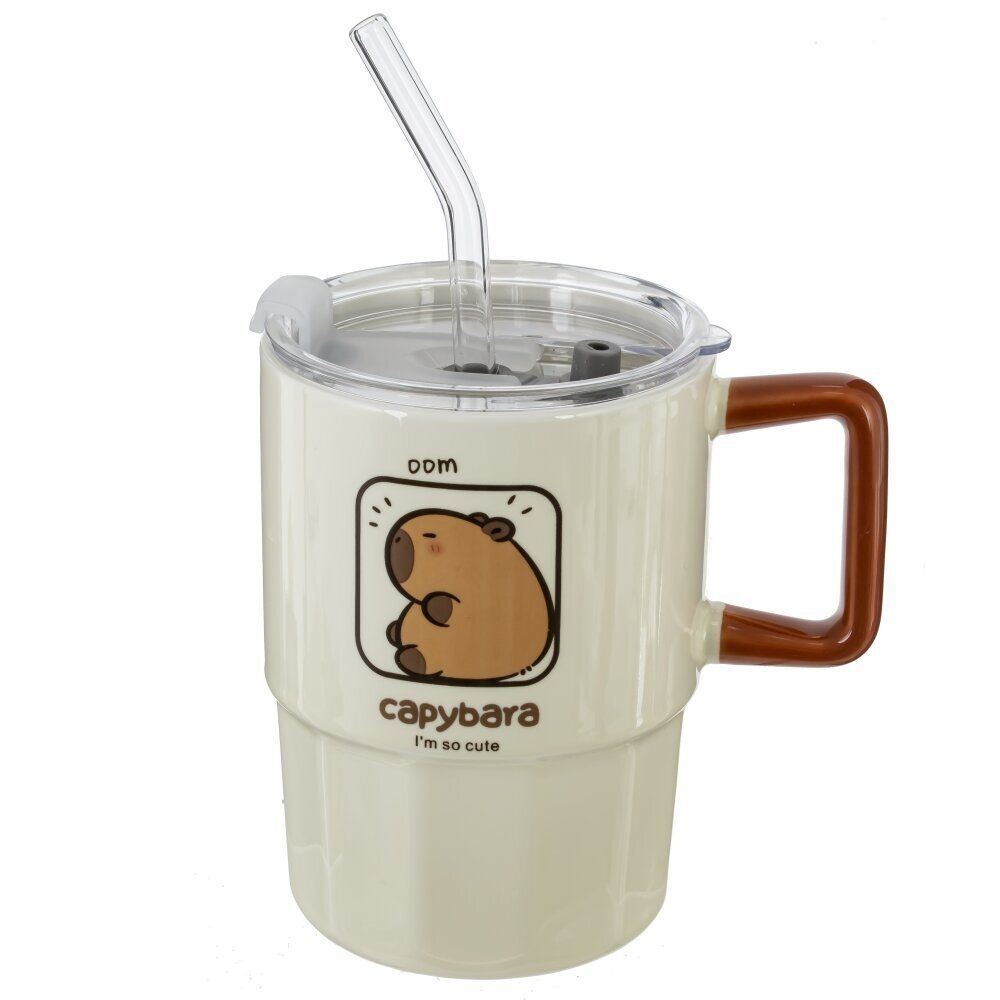 GAEM Кружка с крышкой и трубочкой, 440 мл, L11,5 W8,5 H12,5 см, 4в.