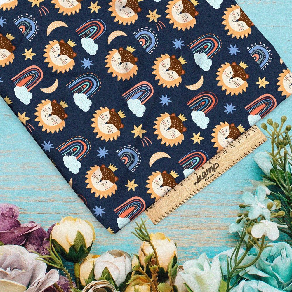 Ткань шелк Армани детская иллюстрация лев в ночи