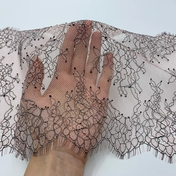 Кружево реснички пудра/черный (22*300 см)