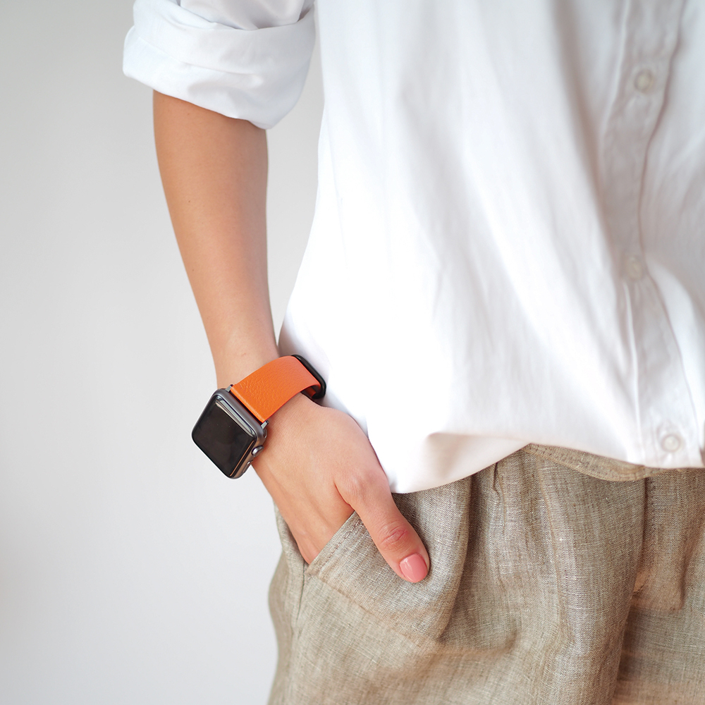 Ремешок для Apple Watch 44/45/46 mm из кожи теленка, оранжевого цвета