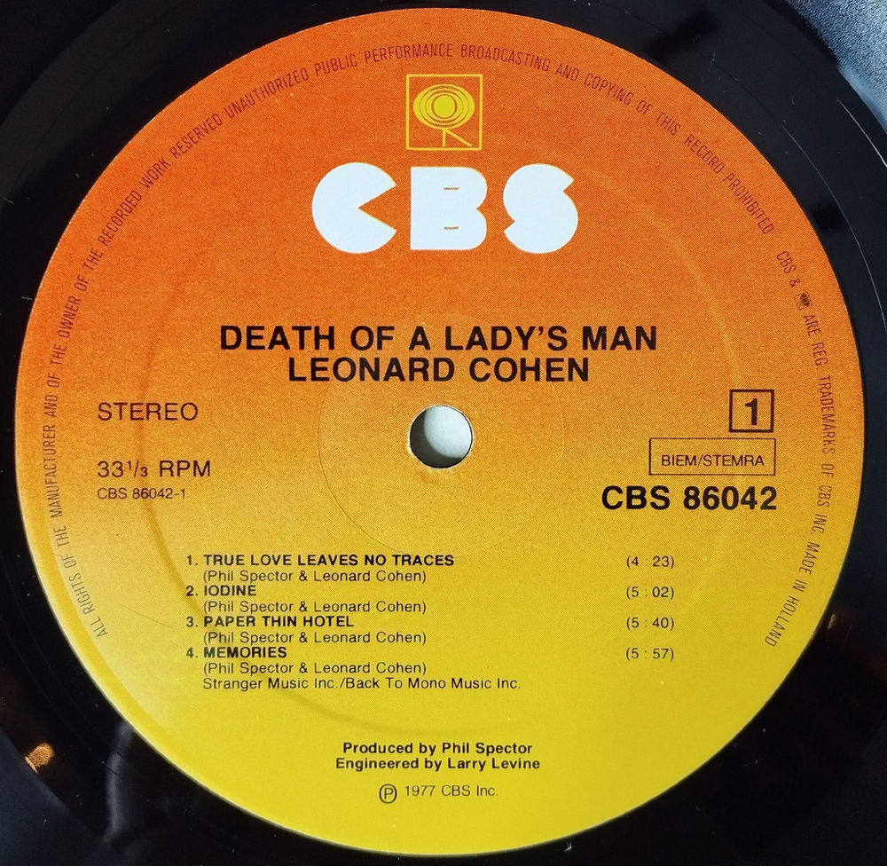 Винтажная виниловая пластинка LP Leonard Cohen Death Of A Ladies Man (Holland 1977)