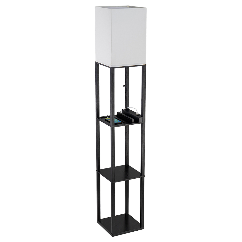 Напольный светильник 1х60Вт Е27, дерево/ткань, чёрный/белый