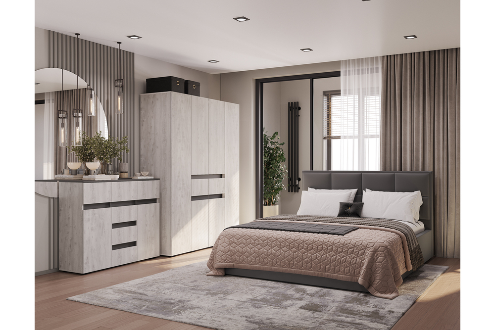 Комод комбинированный Мрия КМ-15, Бетон пайн светлый, графит