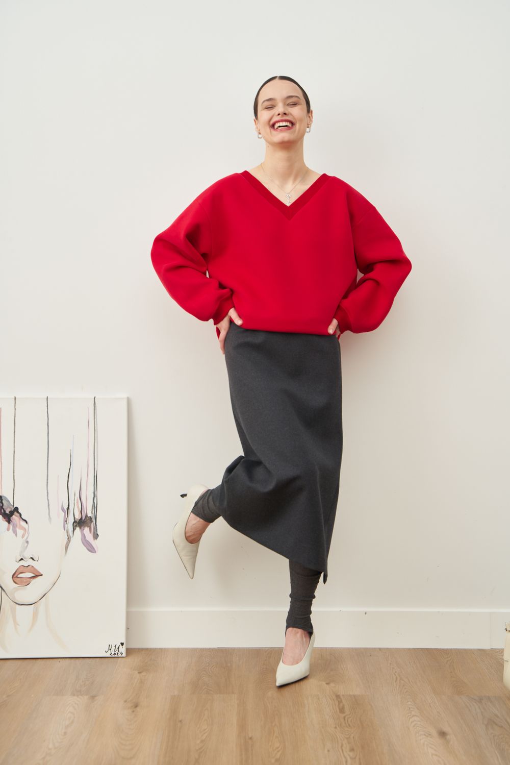 СВИТШОТ С V-ВЫРЕЗОМ КРАСНЫЙ