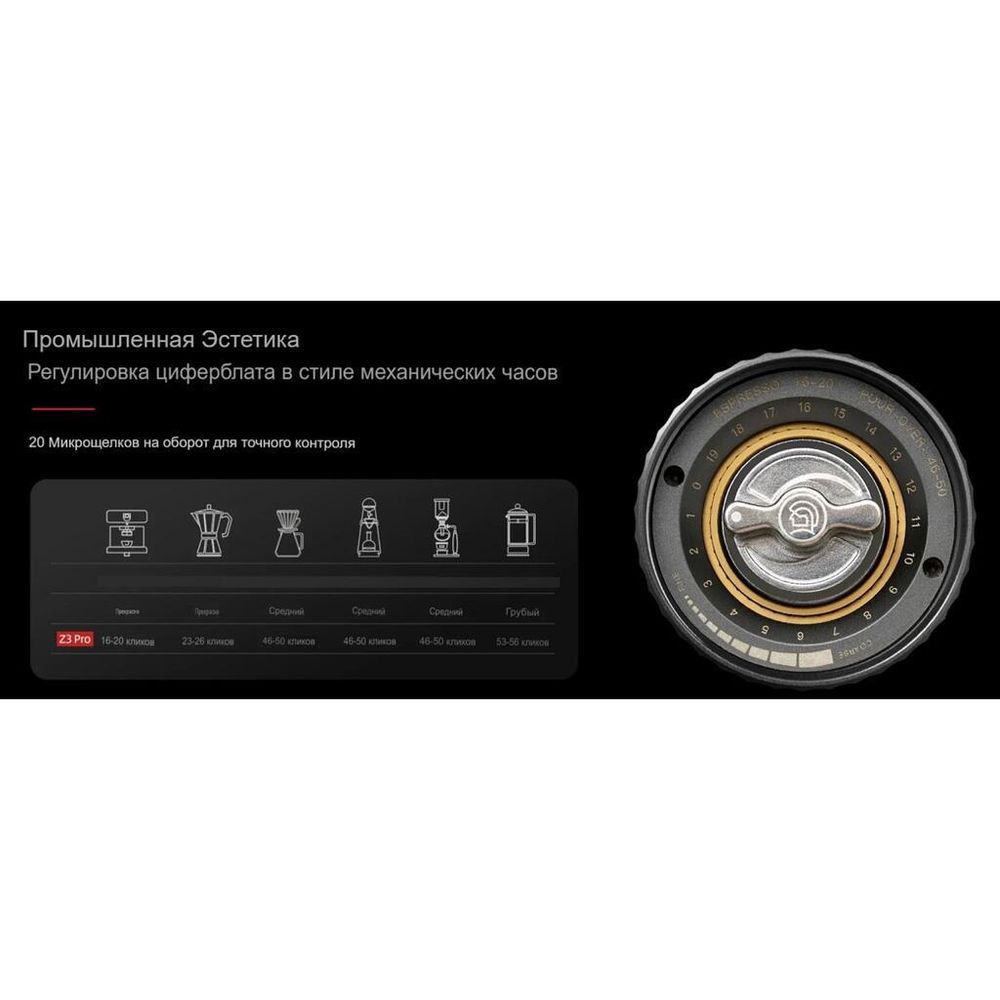 Кофемолка ручная Z3 PRO Hand Grinder нерж. серая d 5,4 см h14,7 см ZeroHero