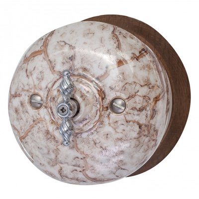 Выключатель BIRONI 2-клавишный, 10А, 250В,73*73*50 мм (в комплекте с одноместной круглой рамкой цвет - Мрамор золото) B2-202-090/18