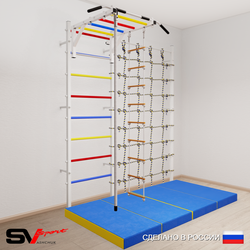 Шведская стенка Sv Sport 53440 (Турник рукоход/Канат/Лестница/Мат 2м/Канатный лаз)