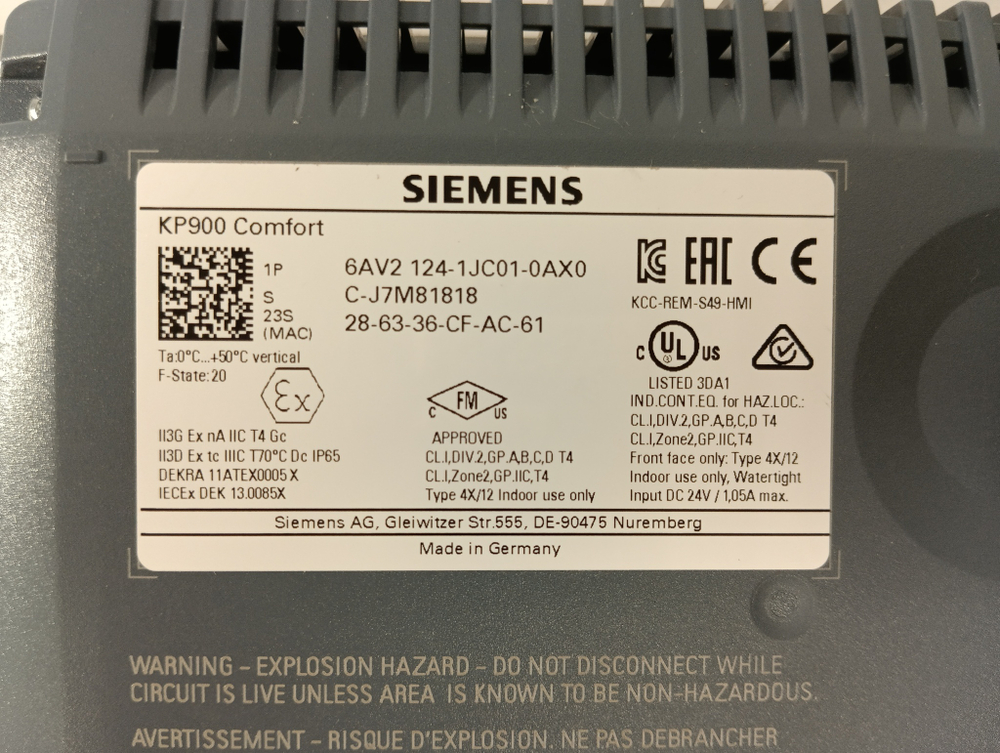 Siemens 6AV2124-1JC01-0AX0 с хранения