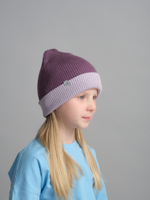 Шапка вязаная хлопковая ТВИНС(Лаванда, виноград)