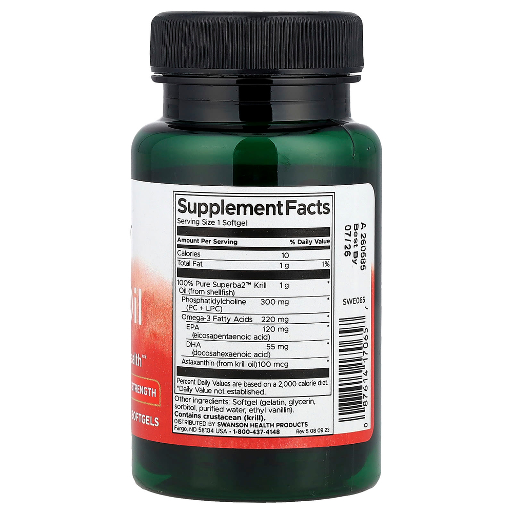 Swanson Vitamins, Масло криля, максимальная эффективность, 30 мягких таблеток