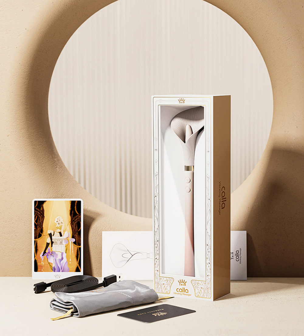 Двусторонний бежево-розовый вибромассажёр 24см для стимуляции клитора и G-зоны Zalo Calla Dual-Head Vibrating Stimulator Blossom Pink