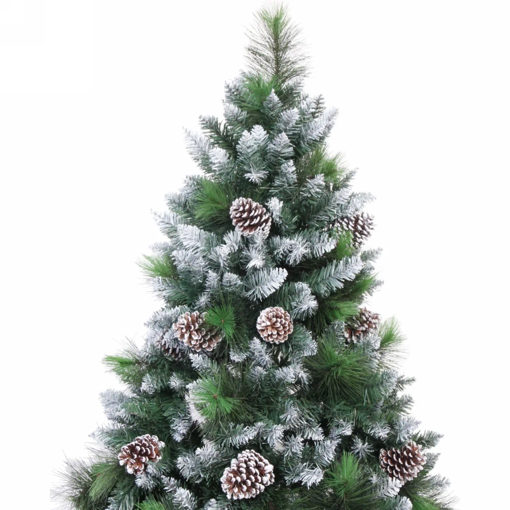 Ёлка «Сказочный лес» 210 см,ПВХ+леска, с белым напылением+шишки (1367 веток) (SZ2000-210)