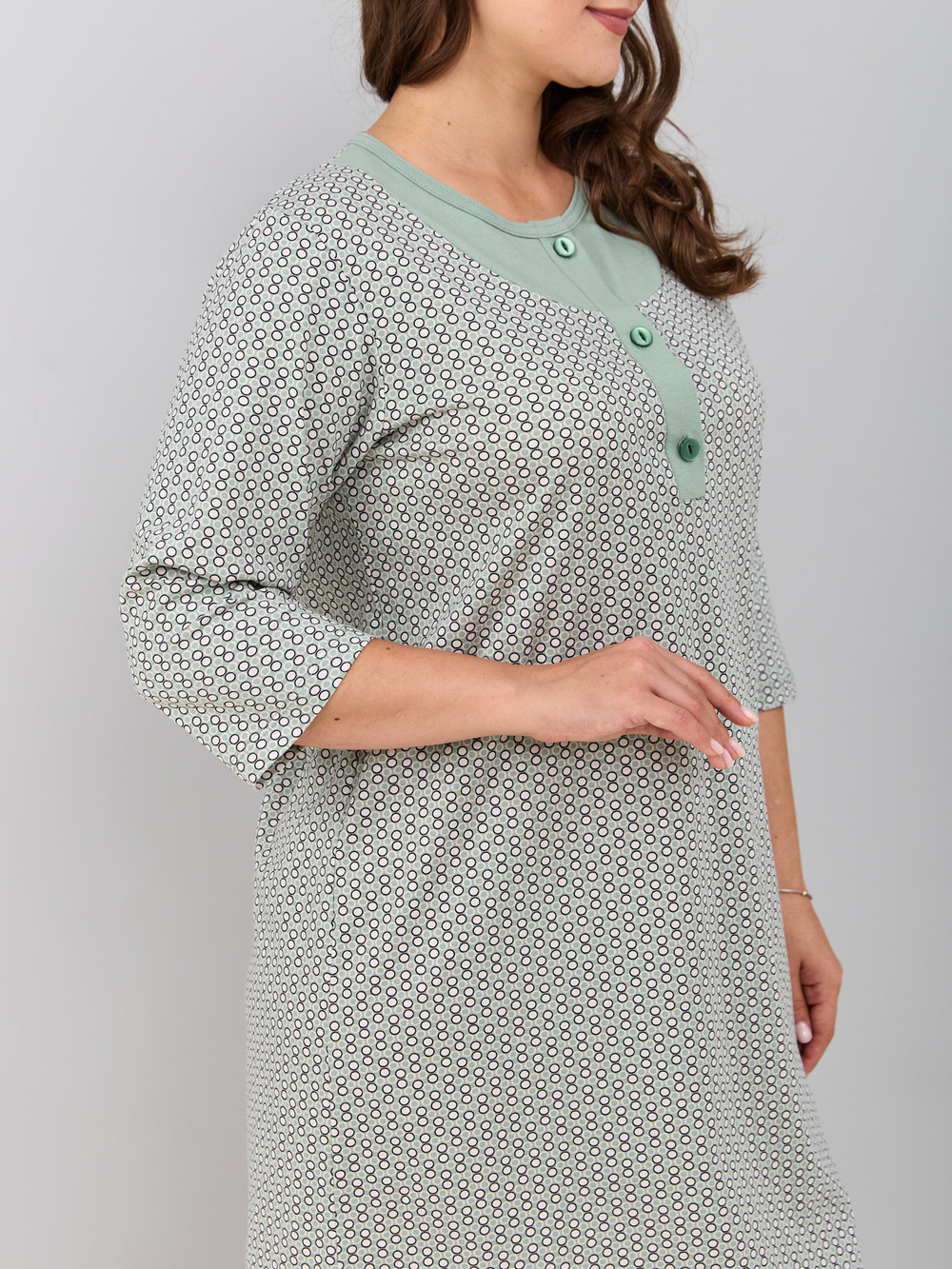 Ночная сорочка С-008/шалфей-экрюгорошки