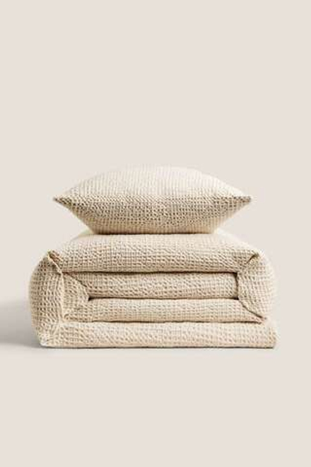 ZARA HOME ВАФЕЛЬНОЕ ПОКРЫВАЛО, ЭКРЮ