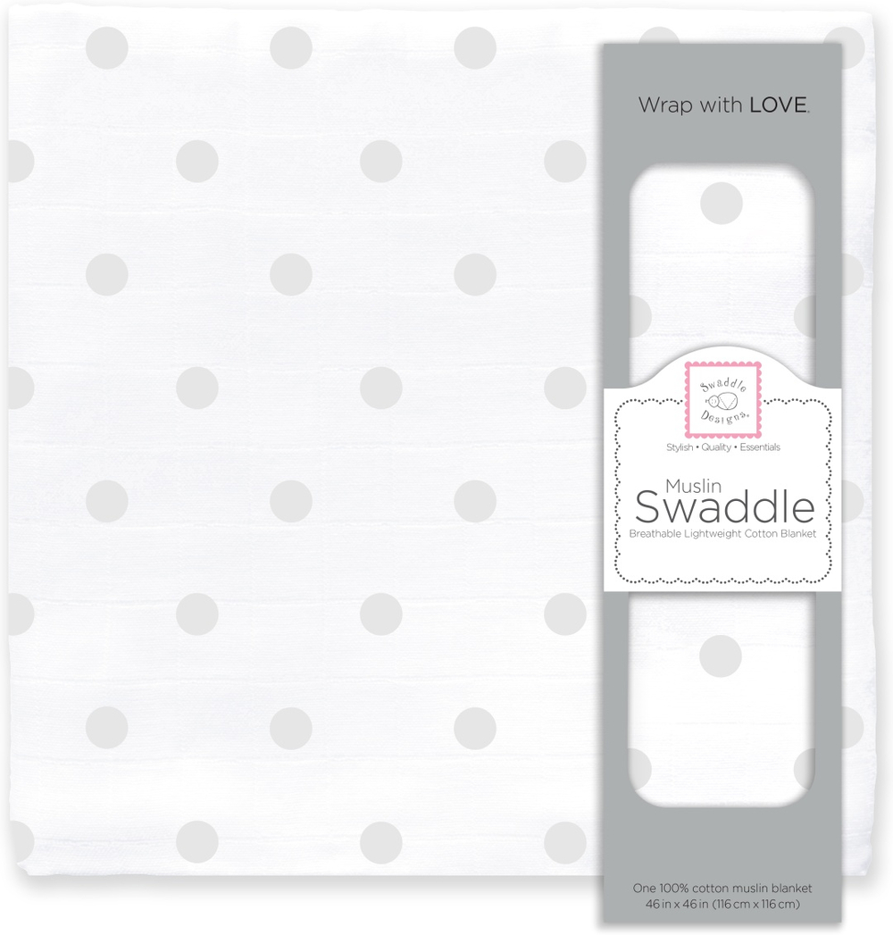SwaddleDesigns SDM-173ST Пеленка муслиновая French Dots, Sterling