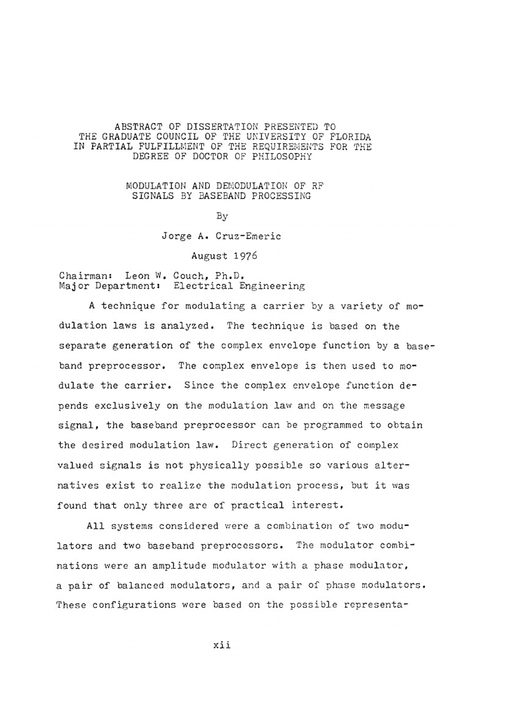 Modulation and demodulation of RF signals by baseband processing | Jorge Antonio Cruz-Emeric