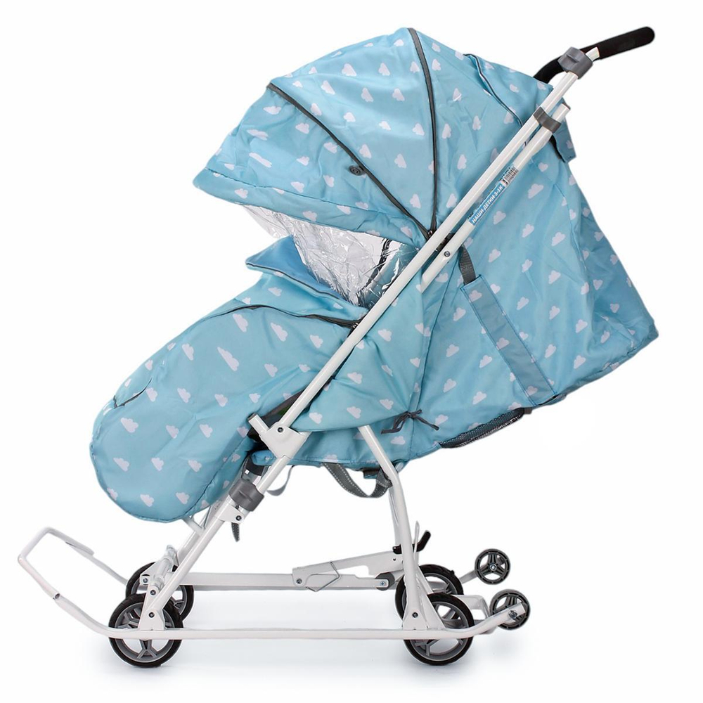 Санки-коляска "Наши Детки 3-1К" с облачками голубой