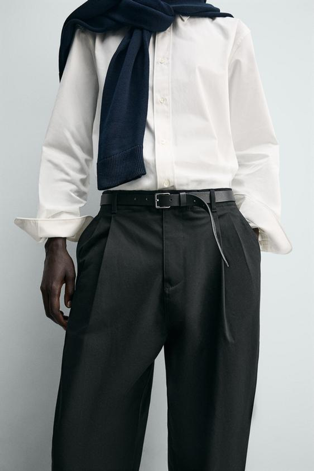 ZARA БРЮКИ WIDE FIT СО СКЛАДКАМИ, ЧЕРНЫЙ