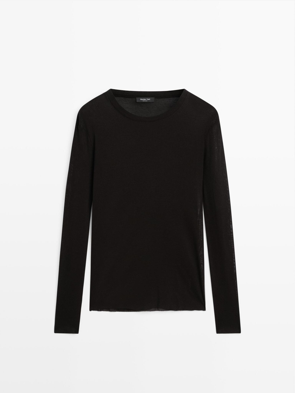 Massimo Dutti Легкая футболка классического кроя с длинными рукавами, черный