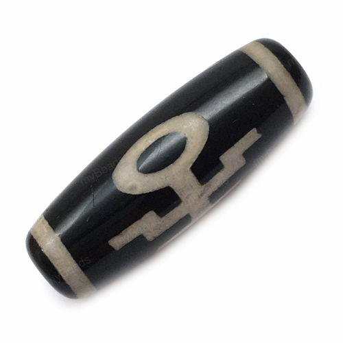 Агат Дзи "Аристократ" 28х10 мм, бусины черные с белым рисунком