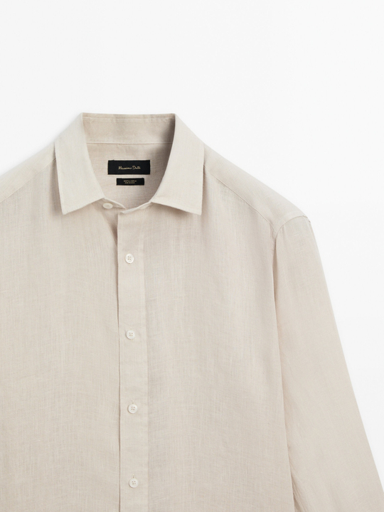 Massimo Dutti Рубашка классического кроя из 100% льна, бежевый