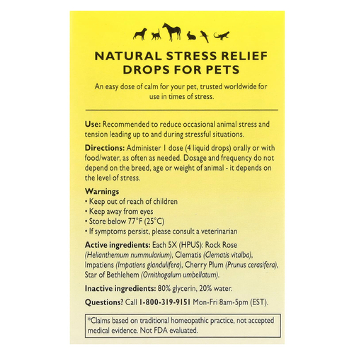 Bach, Original Flower Remedies, Rescue Remedy Pet, натуральное средство для снятия стресса, пипетка, 10 мл (0,35 жидк. унц.)
