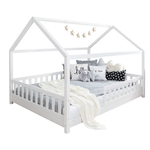 Кровать-домик 140x200 Чайн из сосны с регулировкой высоты, бортиками и основанием, белая