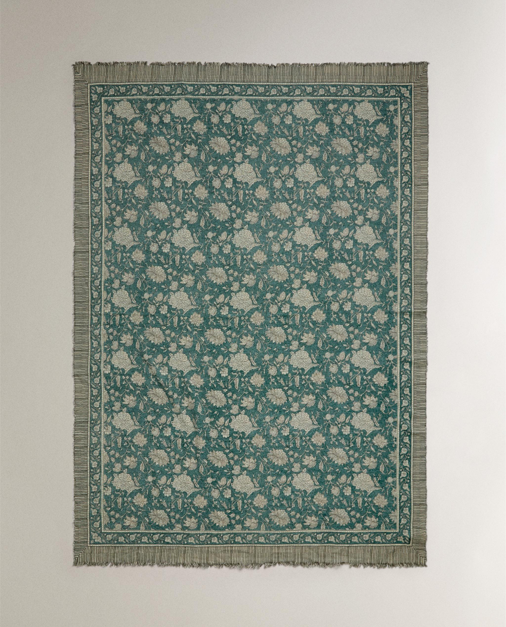 Zara Home плед из хлопка, бирюзовый, в полоску, 140x190 см
