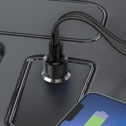 Автомобильное зарядное устройство Crystal USB A + USB-C, 95Вт, 3А, PD, QC, прозрачный, черный