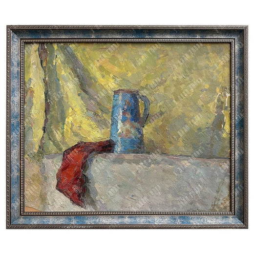 Динес Ю. С. Натюрморт с синим кувшином. Картон, масло. 1947 г.