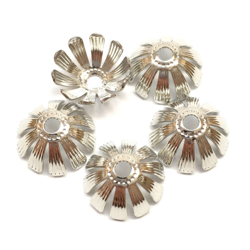 Шапочки-цветы для бусин 14х5 мм, родий